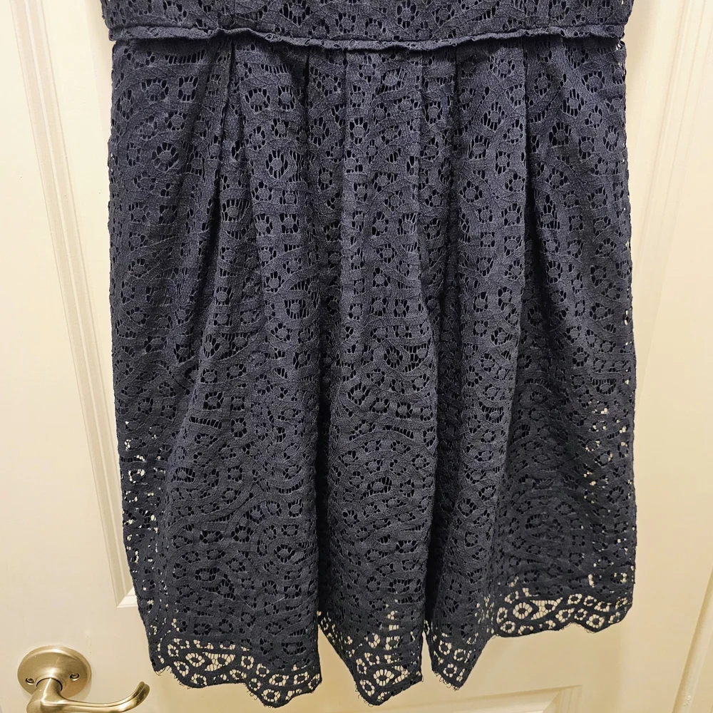 J.Crew Navy Lace Fit & Flare Dress Size 6 Sleeveless Scalloped Cocktail Wedding